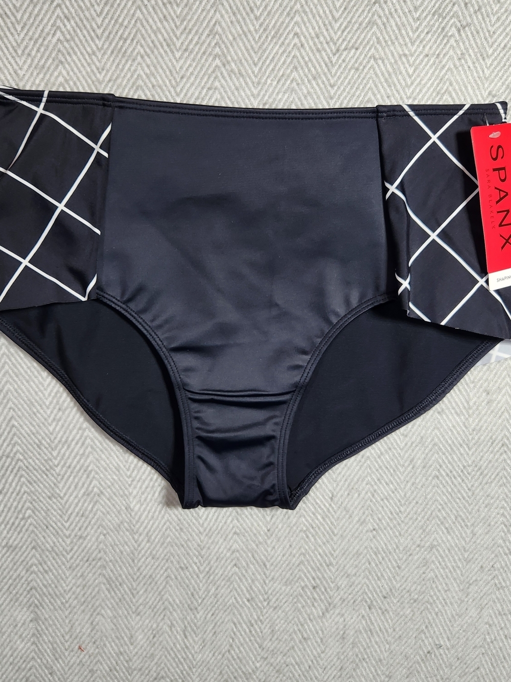SPANX Swim Bottoms Black With White Mid Rise Bikini Womens 10